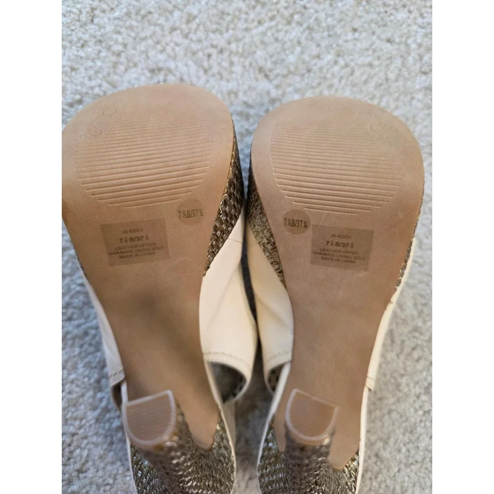 Jessica Simpson Eddy Cream Leather Platform Peep Toe Slingback Pumps JS-ED 7.5B
